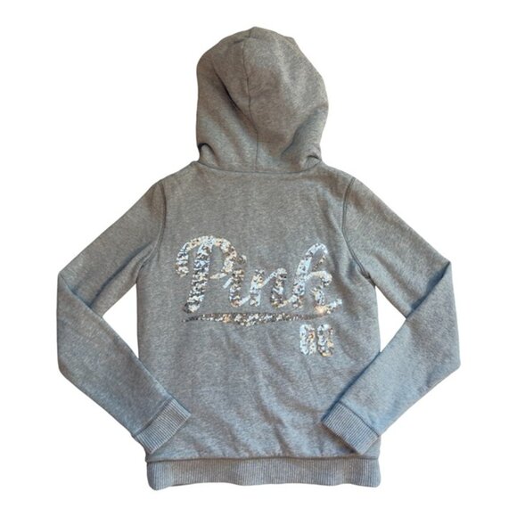 PINK Victoria's Secret Faux Fur Blinged out Full Zip Hoodie, RARE, XS, Grey, EUC - Picture 2 of 10